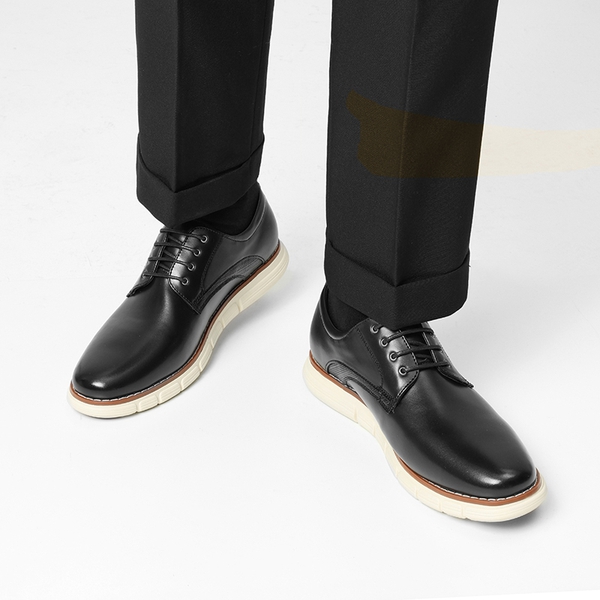 [CrossFlex NeatPolish] Men's Wide Plain-Toe Dress Sneakers - BLACK - 6